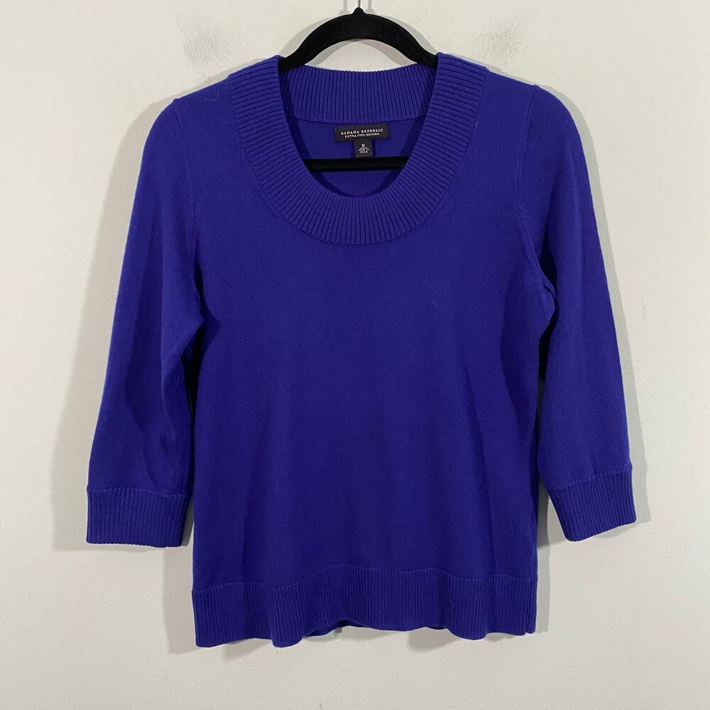 Banana Republic Women Indigo Merino Wool Quarter Sleeve Pullover Sweater Size M